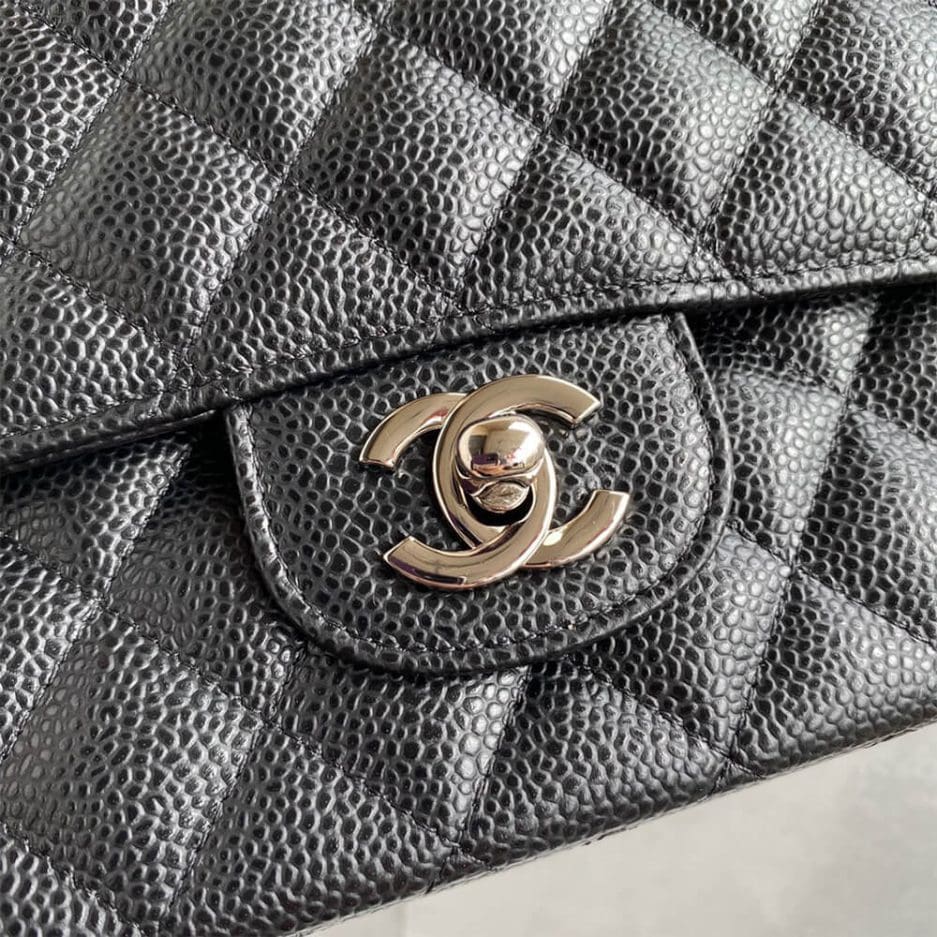CHANEL CLASSIC HANDBAG Grained Calfskin & Silver Metal