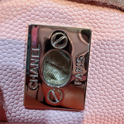 CHANEL Caviar Quilted Medium Double Flap Light Pink silvery metal