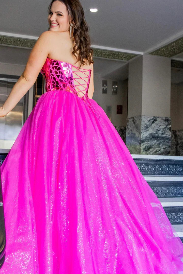 Blue/light pink/pink/black Shiny Sequins BlueTulle Sweetheart Formal Evening Dresses Long Prom Dresses gh2246