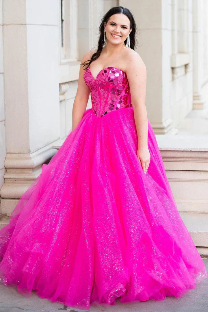 Blue/light pink/pink/black Shiny Sequins BlueTulle Sweetheart Formal Evening Dresses Long Prom Dresses gh2246