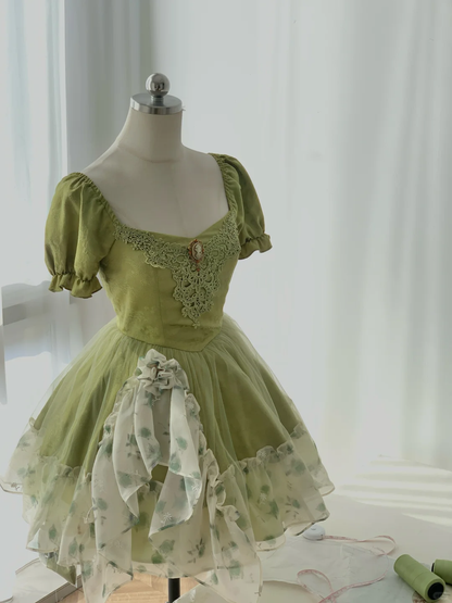 Chic Green Satin Tulle Ruffles A Line Graduation Homecoming Dress Formal Short Prom Dress S898