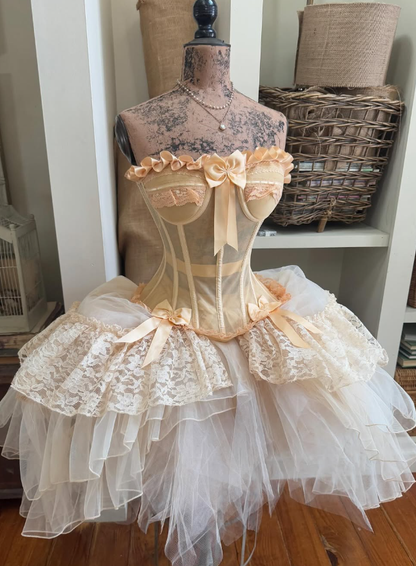 Lolita Ball Gown Strapless Lace Tulle Short Homecoming Dress with Bow SH2256