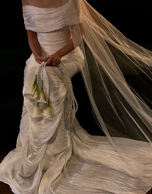 Elegant Sheath Off the Shoulder White Satin Long Prom Dress Wedding Dress SH2469