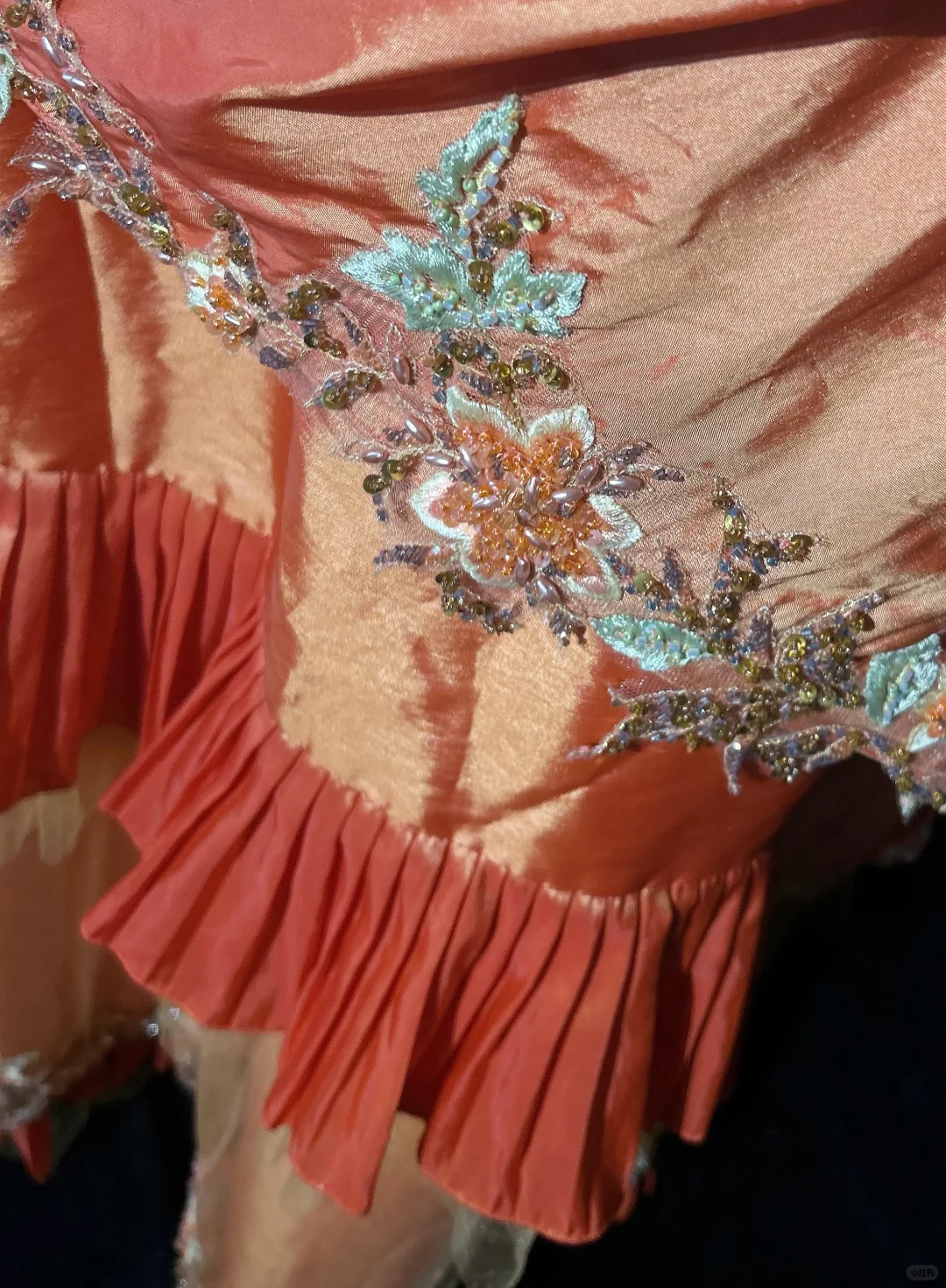 Retro Orange Mermaid Straps Corset Beaded Layered Satin Prom Dress Evening Dress SH3329