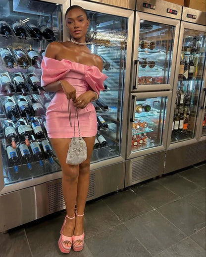 Trendy Pink Off The Shoulder Short Prom Dress,Homecoming Dress  SH723