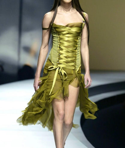 Stunning Sheath Spaghetti Strap Green Chiffon Satin Prom Dress Evening Dress SH2262