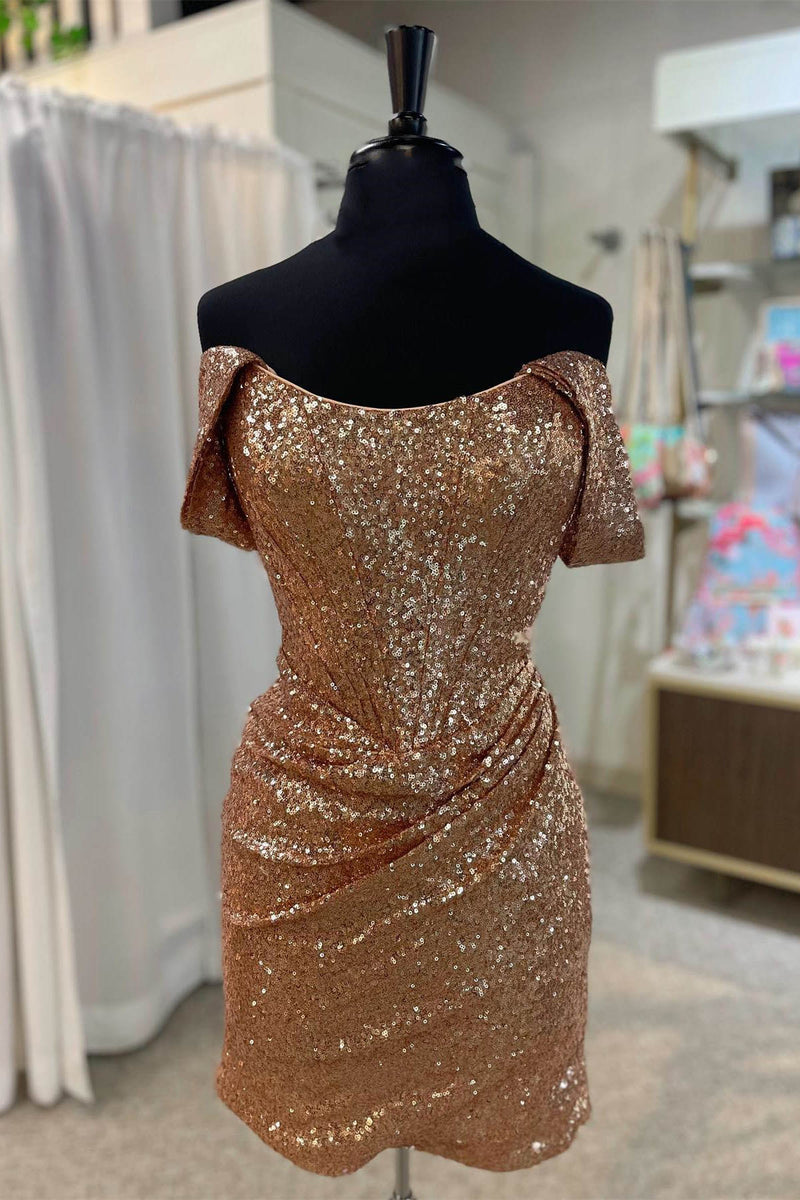 Off The Shoulder Purple Sequins Homecoming Dresses
