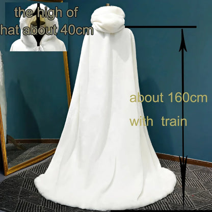 Long Faux Fur White Winter Wedding Cloak Bride Shawl Cape Cos Christmas Coat