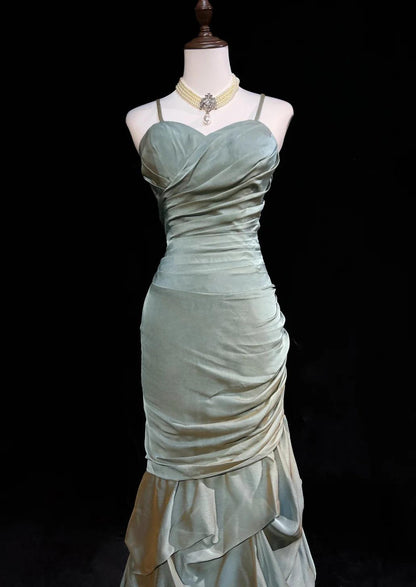 Forest Green Spaghetti Straps Mermaid Satin Long Prom Dresses Sweet 16 Formal Evening Dresses ED02036