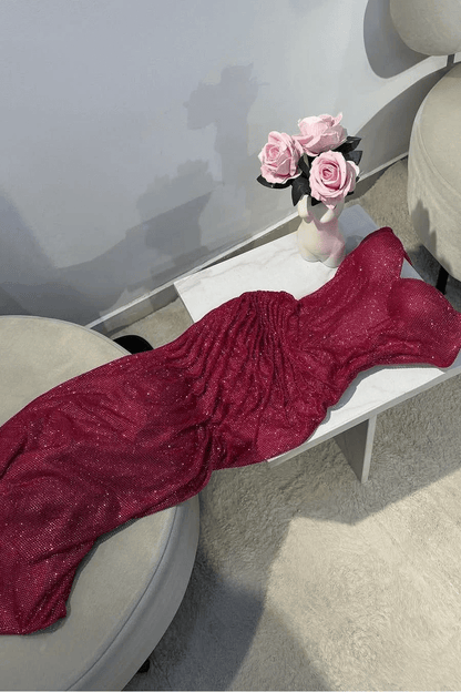 Amazing Fuchsia Sequin Prom Dress Long Mermaid Formal Gown with Split