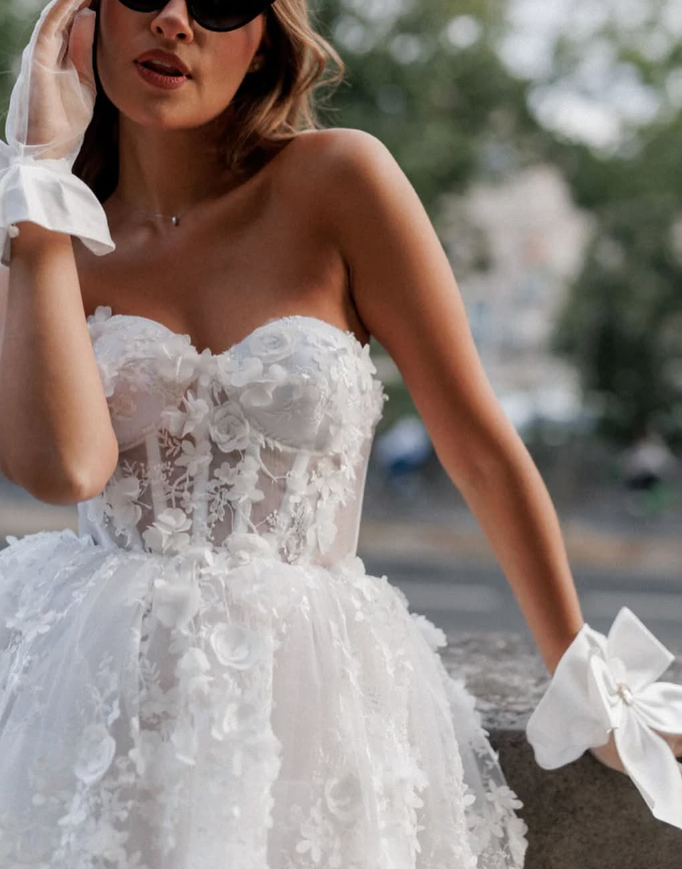 Cute A Line Strapless Corset 3D Floral Tulle Short Homecoming Dress Birthday Dress SH2064