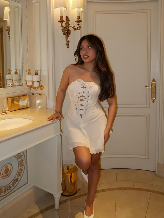 Cute A Line Strapless White Chiffon Short Homecoming Dress Birthday Dress SH2395