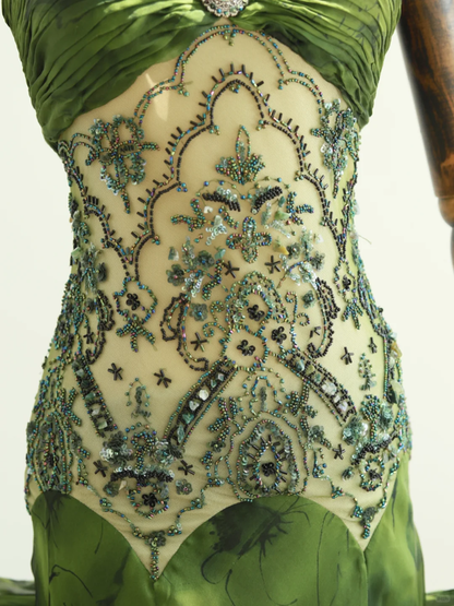 Green A Line Spaghetti Strap Beaded Chiffon Prom Dress 18th Birthday Dress SH3898