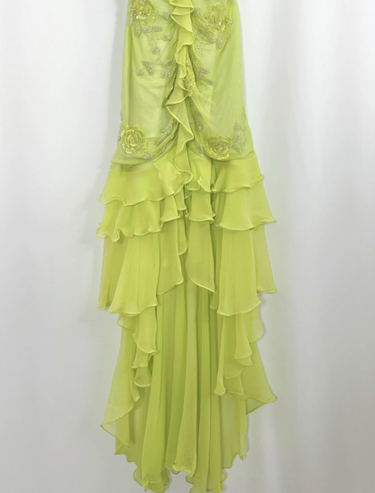 Flowy Green Ruffle Mermaid Exquisite Beaded Chiffon Prom Dress Evening Party Gowns SH3538