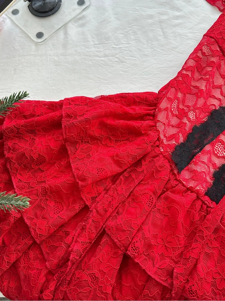 Stylish Red Lace Layered Homecoming Dress Spaghetti Strap Cocktail Dress Party Dress  S322