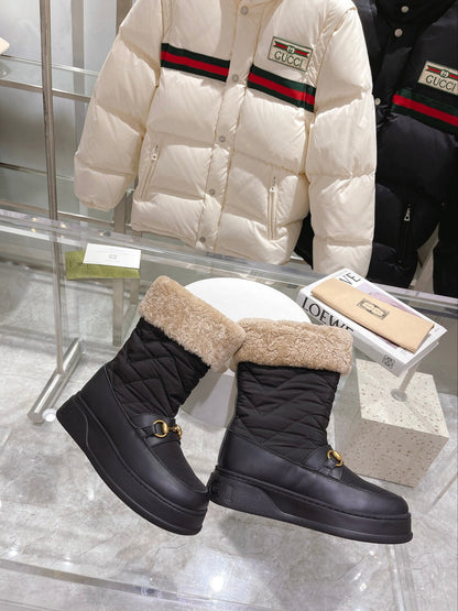 GUCCI HORSEBIT CHEVRON QUILTED BOOTS BLACK