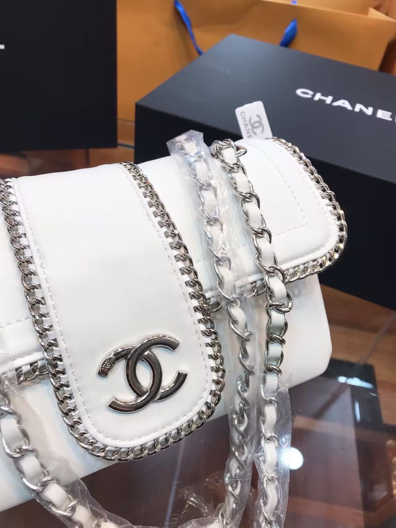 CHANEL Lambskin Mini Madison Flap White