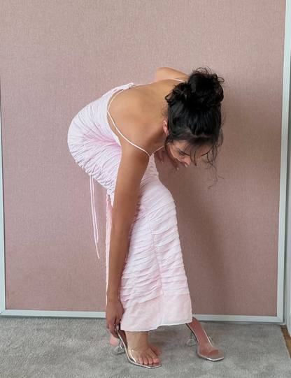 Elegant Sheath Spaghetti Strap Light Pink Satin Long Prom Dress Evening Dress SH2302