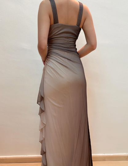 Vintage Mermaid Halter Rhinestone Grey Ombre Chiffon Prom Dress Evening Dress SH2065