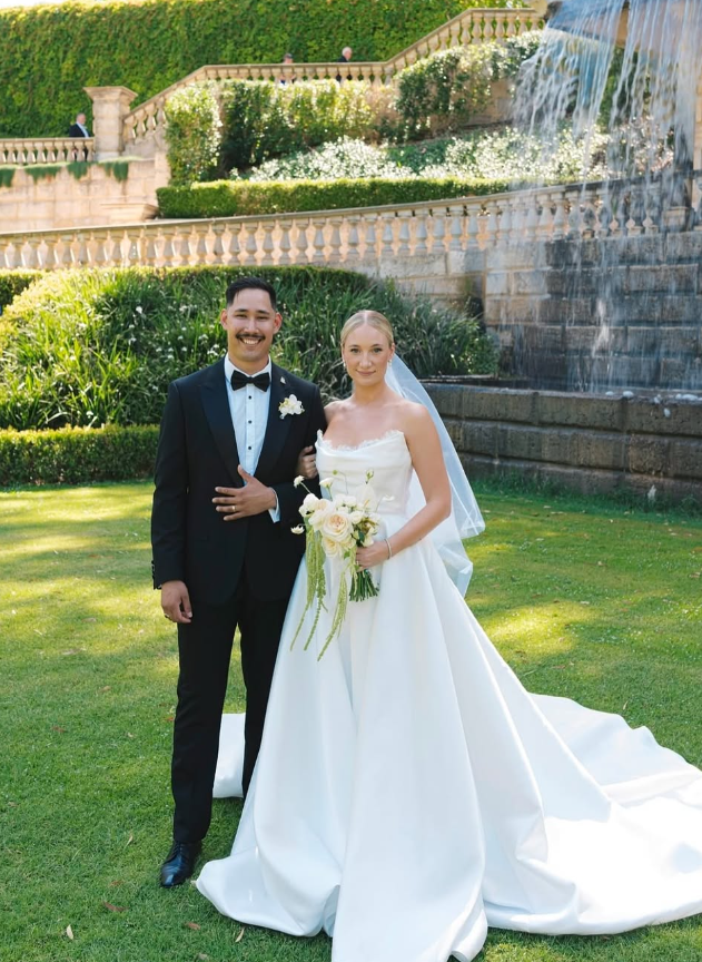 Simple Ball Gown Strapless White Lace Satin Long Wedding Dress SH2044