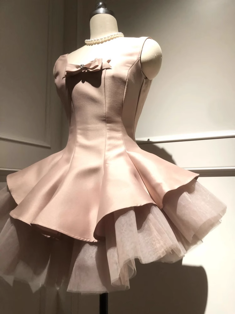 Sweet Pink Satin A Line Short Birthday Dress Homecoming Dress S213