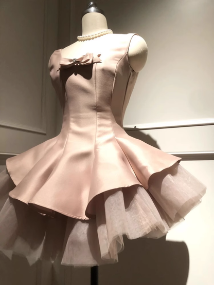 Sweet Pink Satin A Line Short Birthday Dress Homecoming Dress S213