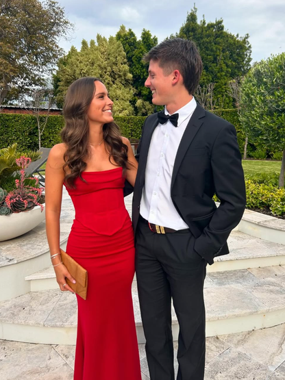 Charming Mermaid Strapless Corset Burgundy Satin Long Prom Dress Graduation Prom Dress SH2596