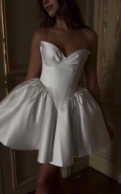 Cute A Line Sweetheart Neck Ivory Satin Short Homecoming Dress Birthday Dress SH3217