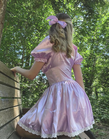 Cute Purple A Line Puff Lace Satin Short Homecoming Dress Cocktail Dress SH3683