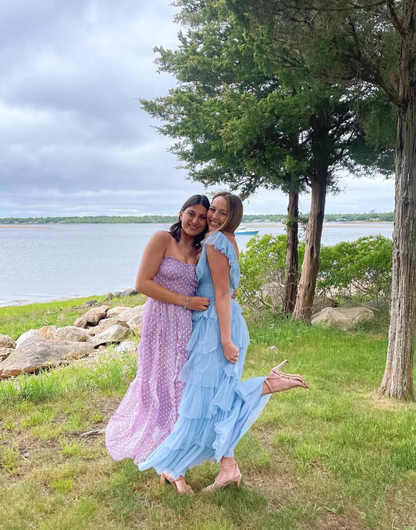 Fairy Sky Blue Sequare Neck Tiered Tulle Evening Dress Long Prom Dress SH1053