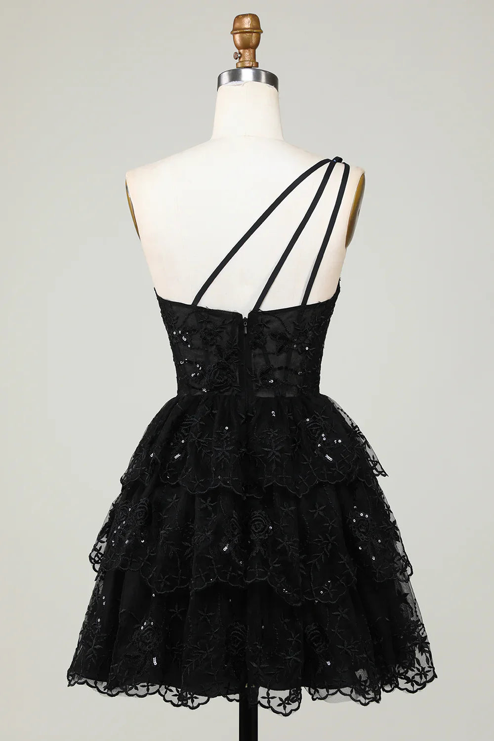Gorgeous Black One Shoulder Homecoming Dress With Appliques