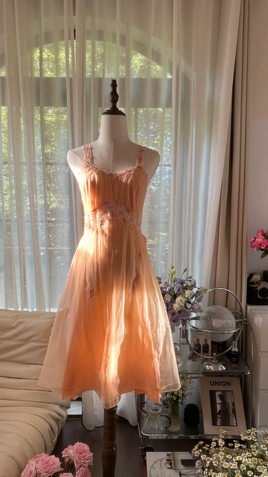 Cute A Line Strap Lace Applies Light Orange Chiffon Homecoming Dress Evening Dress SH2960