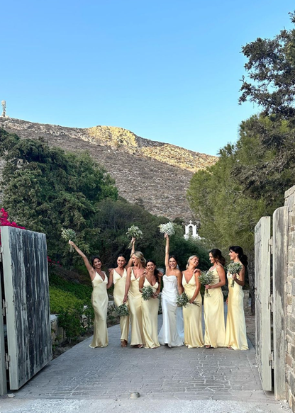 Simple Sheath Spaghetti Strap Light Yellow Satin Long Bridesmaid Dress Evening Dress SH3202