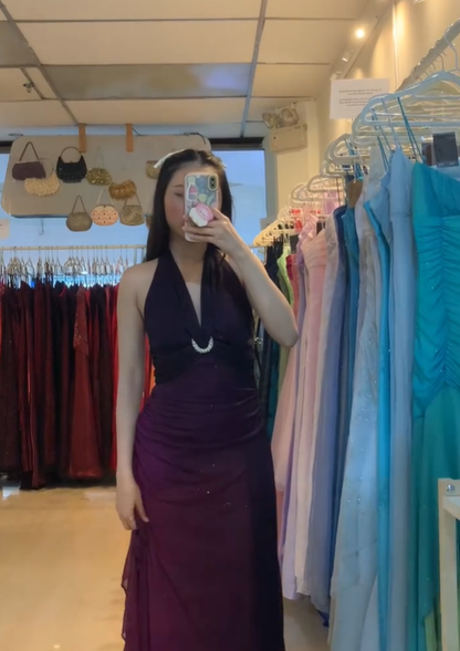 Sexy Halter Ombre Green Chiffon Backless Long Prom Dress Evening Dress SH1147