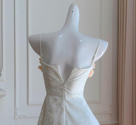 Beautiful White Satin Print Floral 3D Flower Homecoming Dress Birthday Dress S438