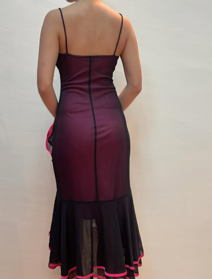 Vintage Mermaid Spaghetti Strap Ruffle Chiffon Prom Dress Evening Dress SH2068