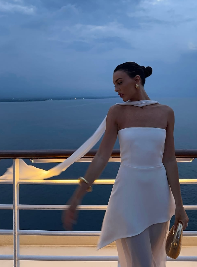 White Flowy Simple A Line Strapless Satin Chiffon Prom Dress Formal Dress with Slit SH3746