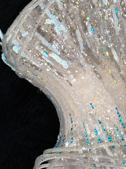 Blue Ombre A Line Strapless Silver Sequin Tulle Long Prom Dress Party Dress SH3417