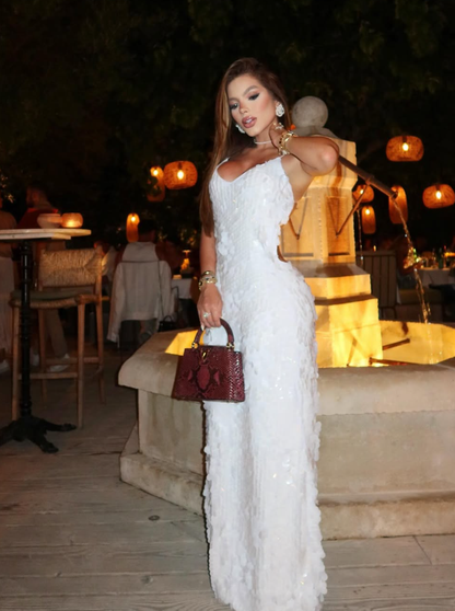 Stunning White Sheath Spaghetti Strap Sequin Party Dress Wedding Guest Dress Prom Dress SH3903