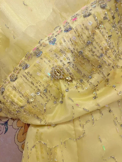 Yellow Beaded Long Satin Mermaid Ball Gown Evening Gown Party Dress gh4438