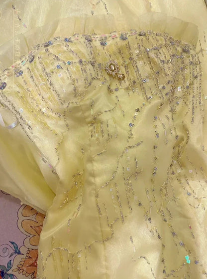 Yellow Beaded Long Satin Mermaid Ball Gown Evening Gown Party Dress gh4438