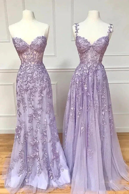 Sexy Hot 2025 Violet Purple Lace Long Prom Dresses Cheap Evening Dress SD2008