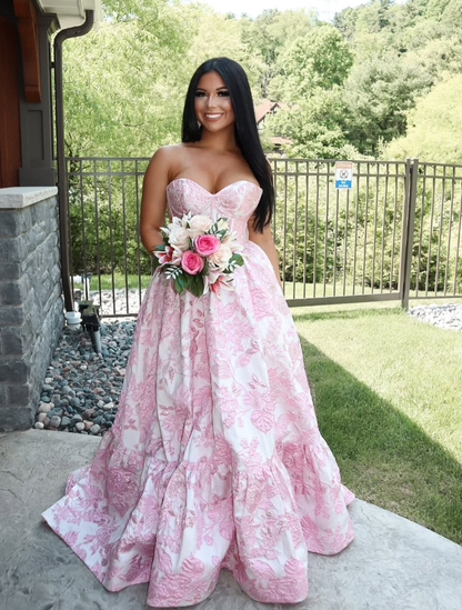 Pink A Line Sweetheart Neck Corset Satin Long Prom Dress Evening Dress SH1953