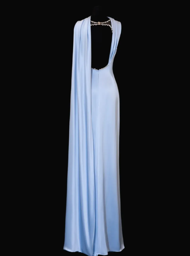 Romantic Sheath Strapless Blue Satin Open Back Long Prom Dress Graduation Prom Dress SH2489