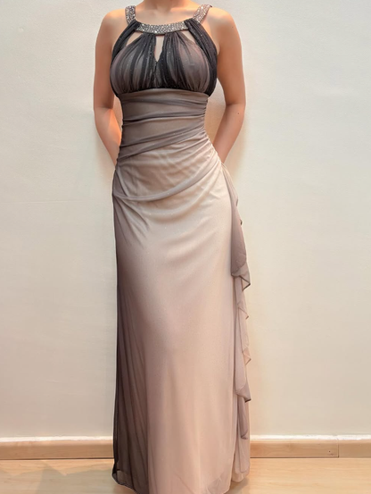 Vintage Mermaid Halter Rhinestone Grey Ombre Chiffon Prom Dress Evening Dress SH2065