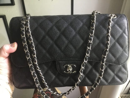 CHANEL LARGE CLASSIC HANDBAG Grained Calfskin & Silver Metal