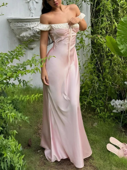 Pink Satin Ruched Charming Evening Dress,Elegant Long Prom Dress  S186