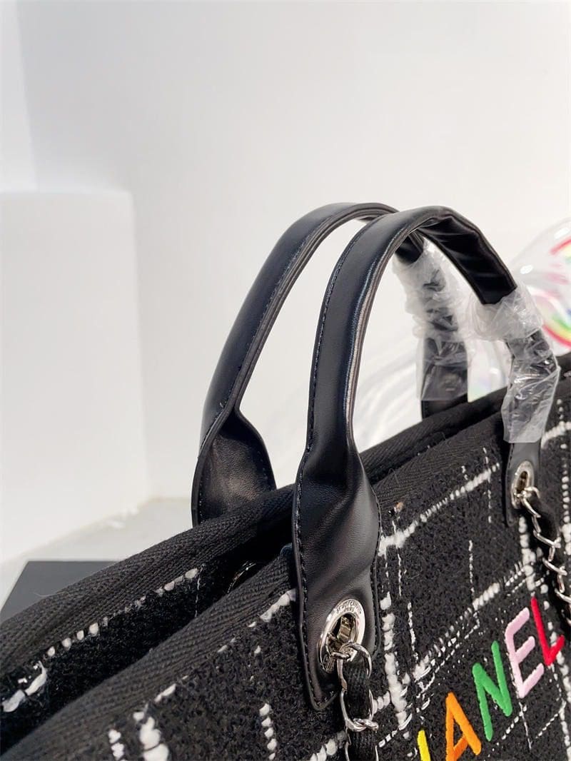 CHANEL Rainbow Black Tweed Deauville Tote Black