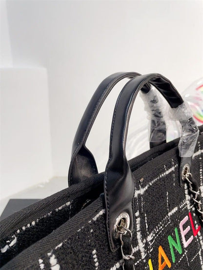CHANEL Rainbow Black Tweed Deauville Tote Black