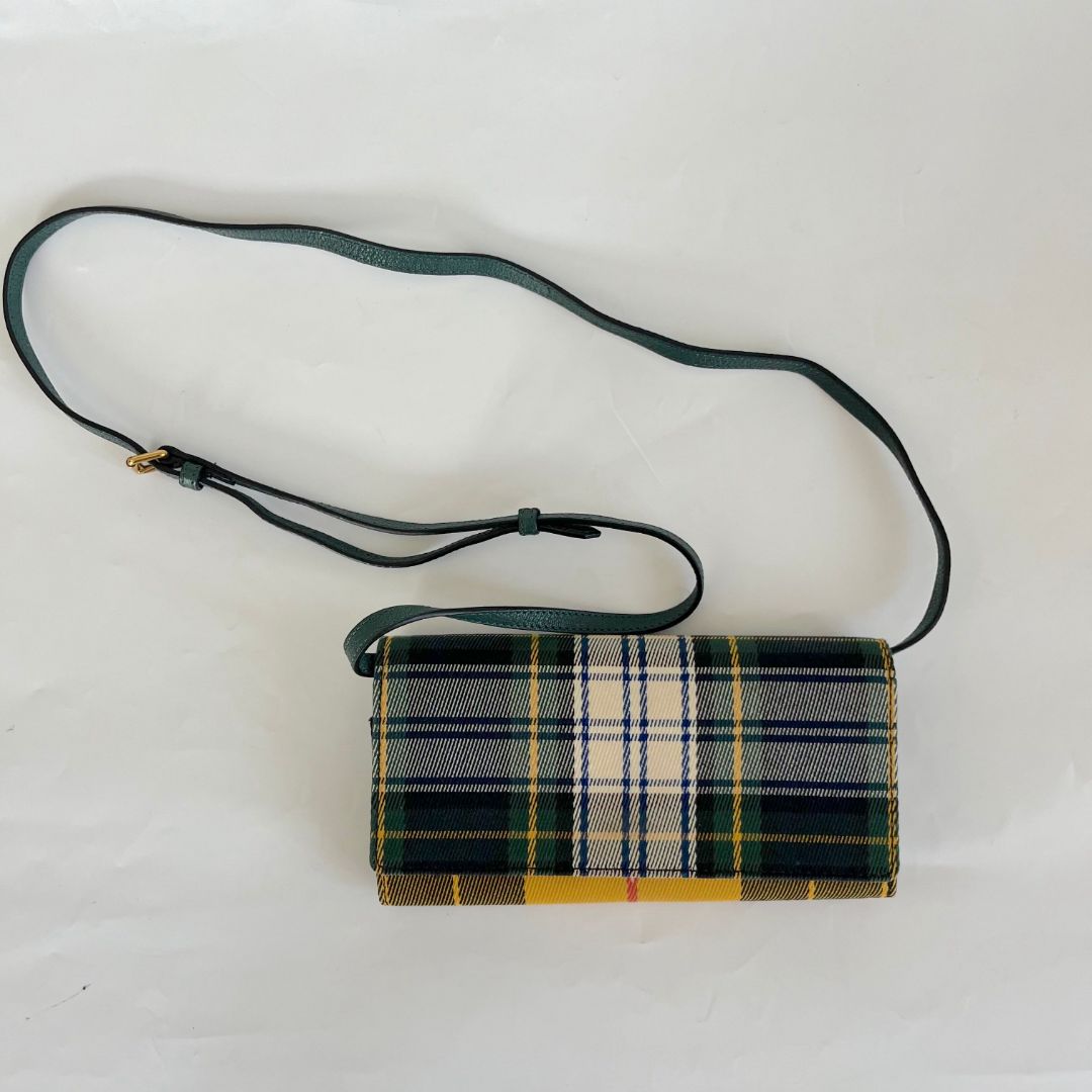 Burberry Canvas Tartan Mix Hampshire Wallet on Chain Green Multicolor